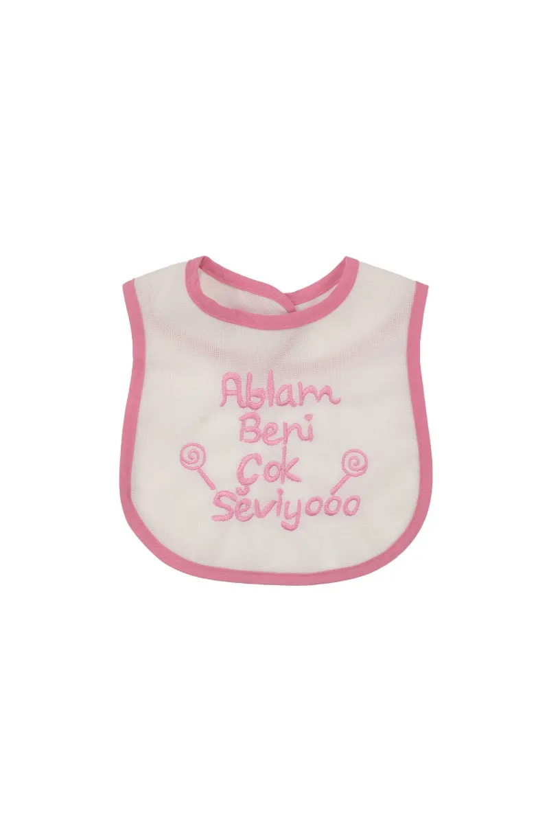 Kız Bebek Ablam Beni Çok Seviyooo Nakışlı Pembe Bebek Su Geçirmez Önlük