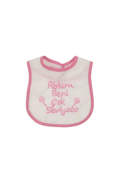 Kız Bebek Ablam Beni Çok Seviyooo Nakışlı Pembe Su Geçirmez Önlük