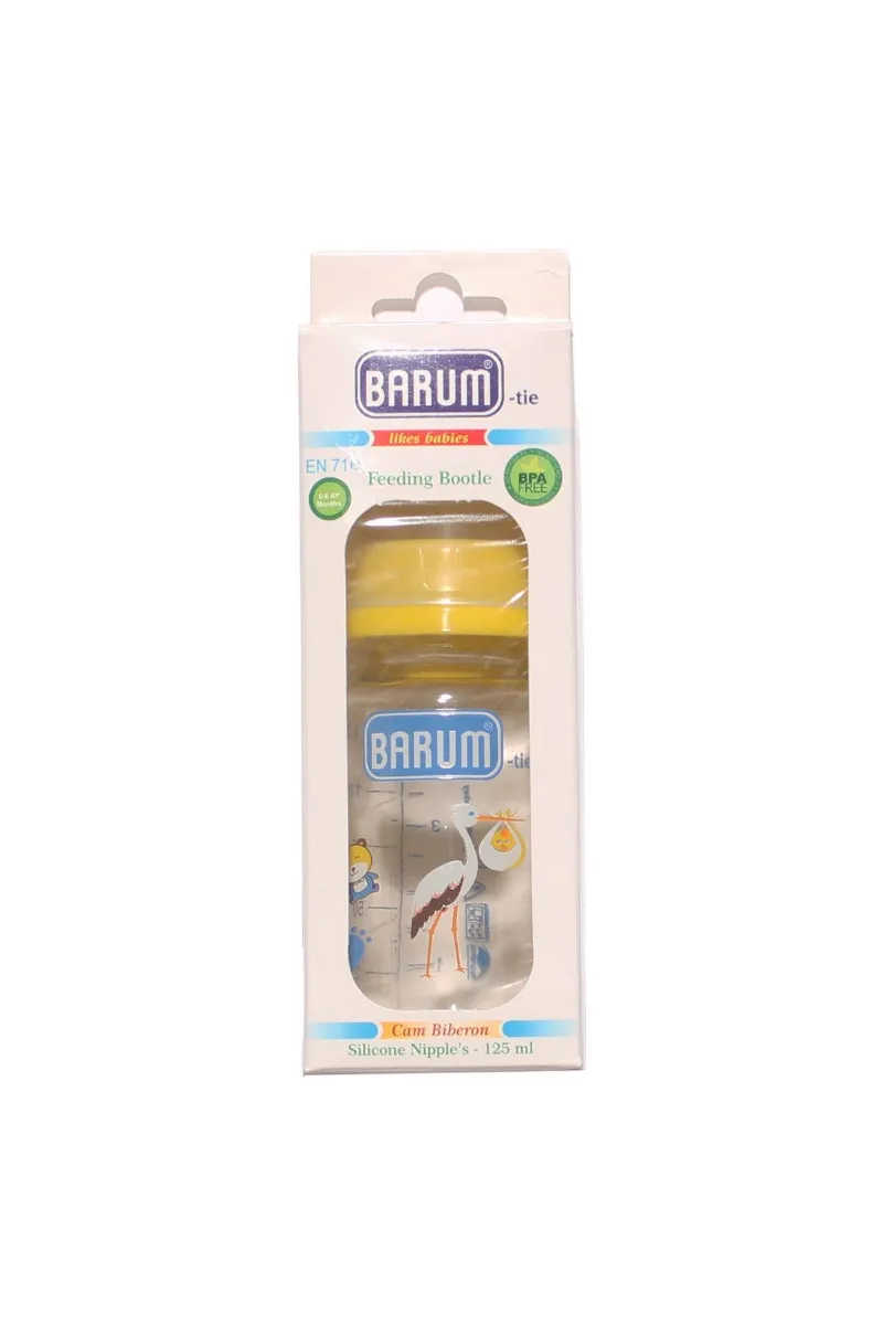 Barum Hayvan Desenli Kiraz Uçlu Sarı Cam Biberon 125 ml
