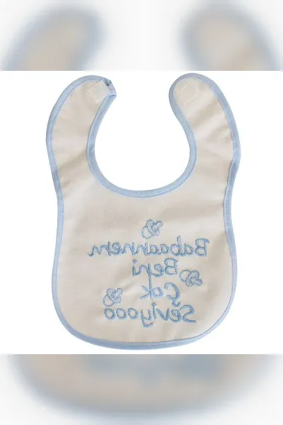 Erkek Bebek Babaannem Beni Çok Seviyo Yazılı Mavi Önlük