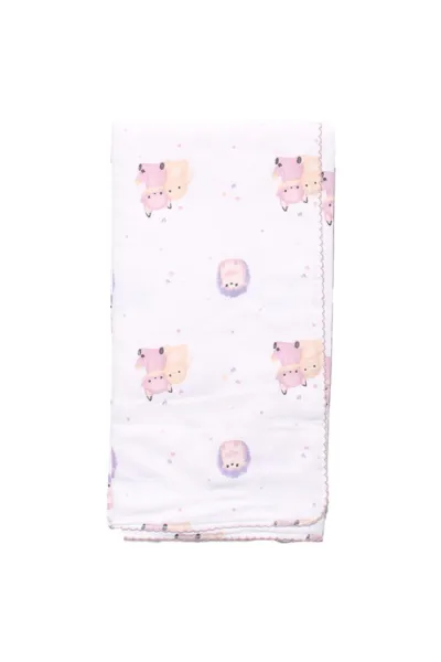 Unisex Ekru Pembe Mor Biyeli Kirpili Tilkili Desenli Pikeli Müslin Battaniye 80x90