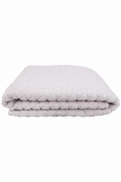 Ekru Kalp Kabartmalı Kalın Peluş Battaniye 100*120 cm