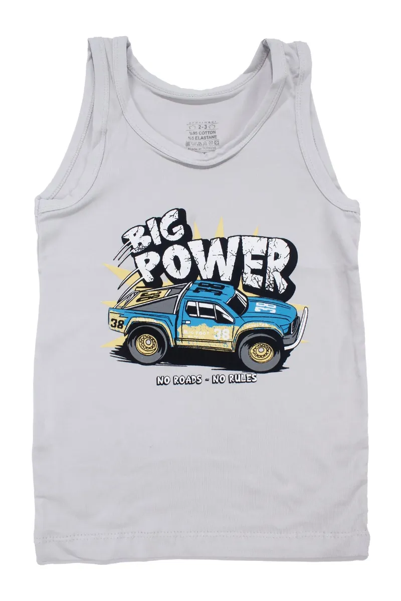 Erkek Çocuk Açık Gri Big Power Araba Baskılı Atlet 2-3 Yaş
