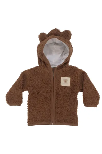 Unisex Kahve Peluş Kulaklı Kapşonlu Hırkalı 2'li Takım