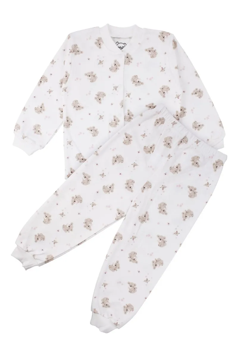 Kız Çocuk Ekru Bej Koala Desenli Çıtçıtlı Pijama Takımı