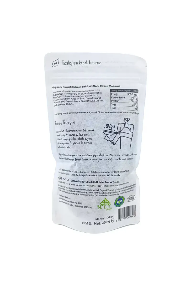 OG Natural Organik Karışık Sebzeli Bakliyat Unlu Dirsek Makarna 200 Gr