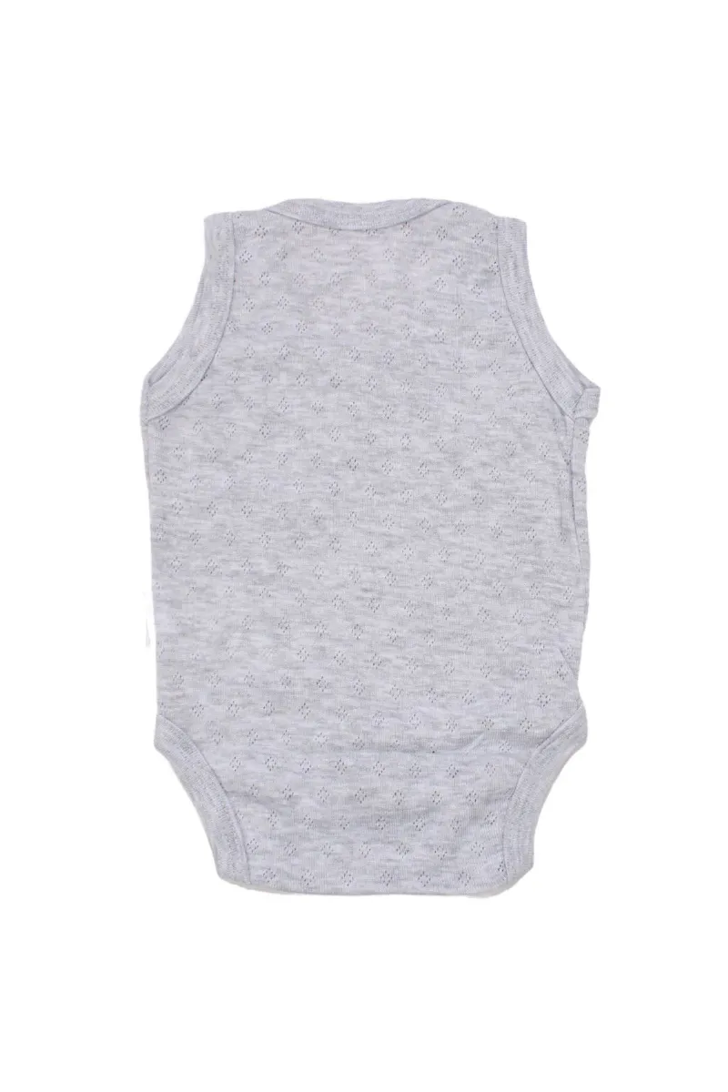 Unisex Gri Jakarlı Askılı Çıt Çıtlı Body Zıbın