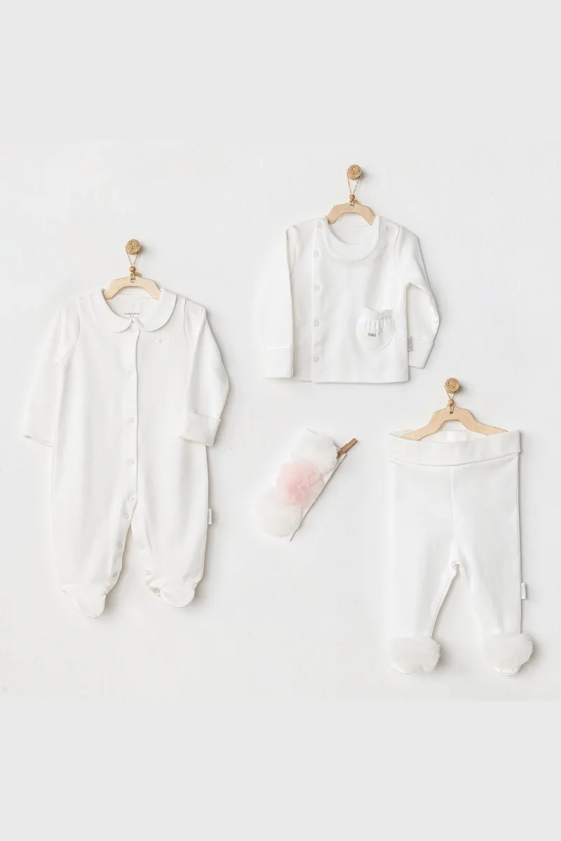 Andywawa AC24501 Petit Love Newborn Tüllü 4 Parça Set Ekru