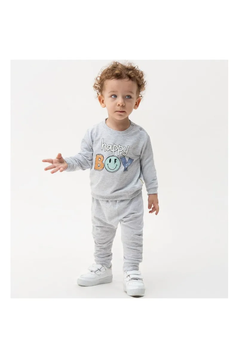 Erkek Bebek Gri Happy Boy Yazılı 2'li Takım