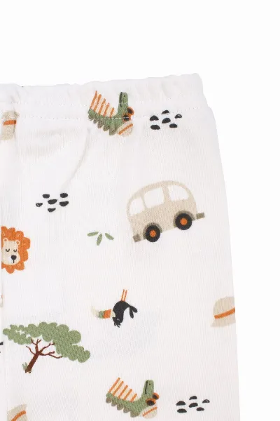 Erkek Bebek Ekru Otobüslü Hayvanlı Çıtçıtlı Pijama Takımı