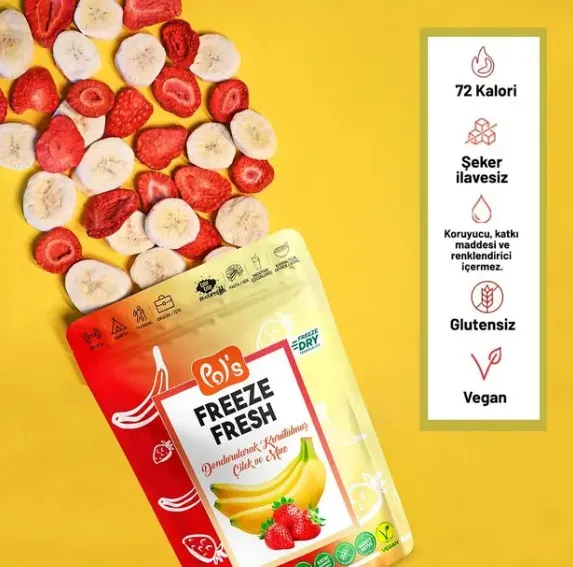 Pol's Freeze Fresh Dondurularak Kurutulmuş Muz - Çilek Mix 20 g