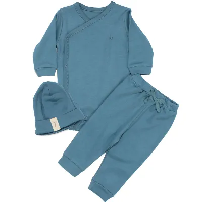 Unisex Mavi Zıbınlı Bereli 3'lü Takım