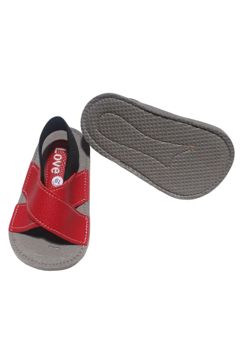 Erkek Bebek Kırmızı Siyah Çapraz Sandalet