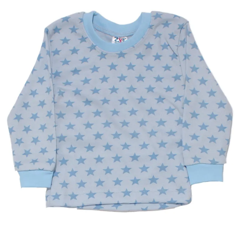 Erkek Bebek Mavi Yıldız Baskılı Çıtçıtlı Pijama Takımı