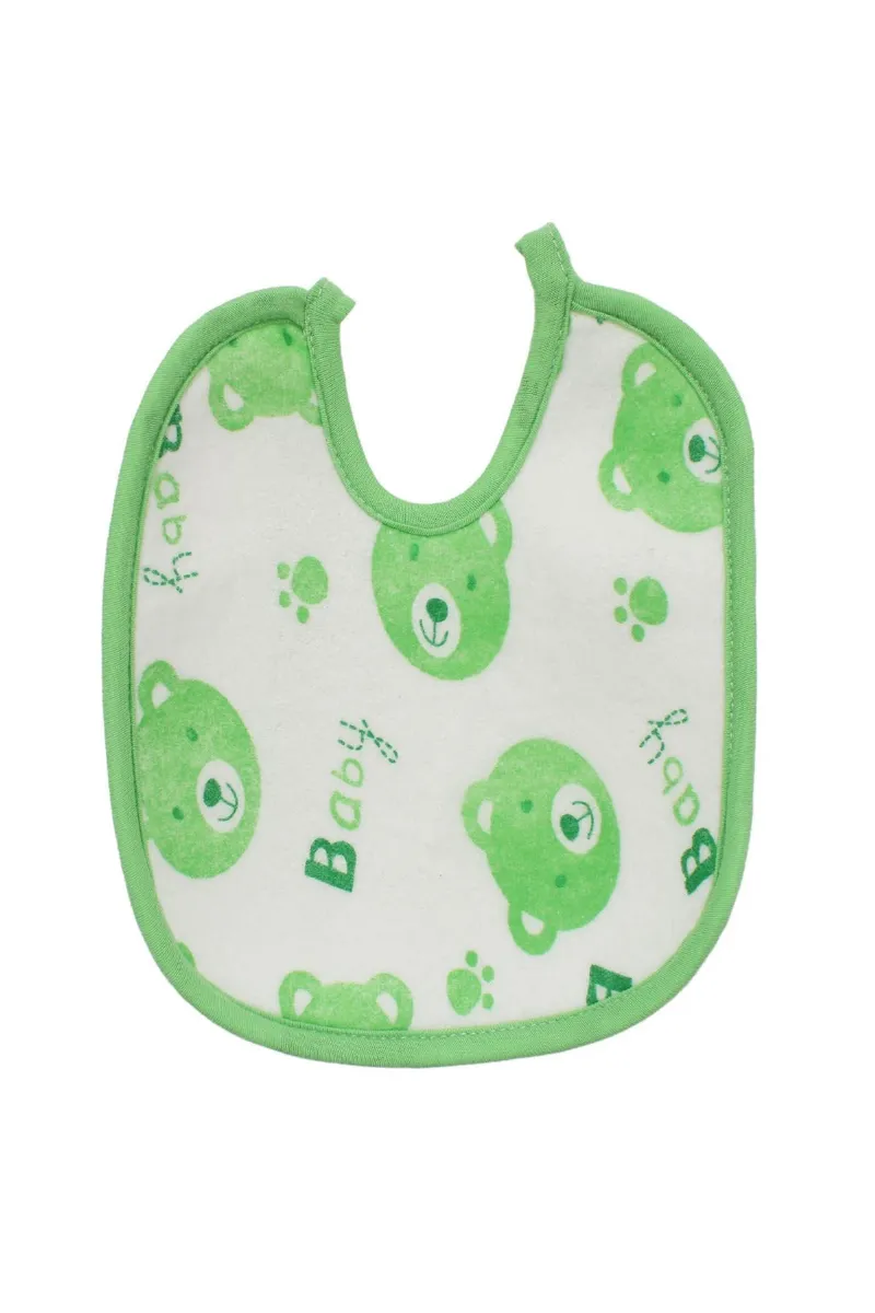 Unisex Yeşil Baby Ayı Desenli Havlu Su Geçirmez Önlük