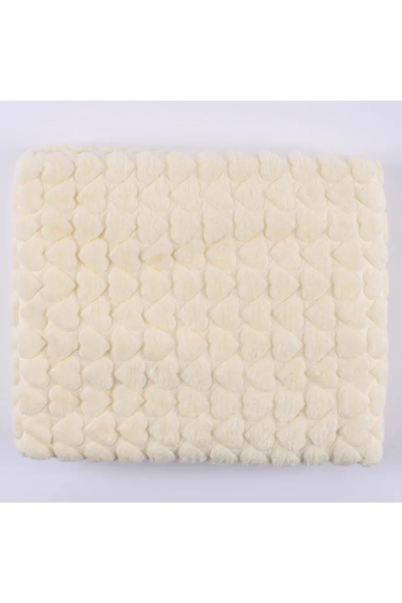 Sarı Kalp Kabartmalı Kalın Peluş Battaniye 100*120 cm