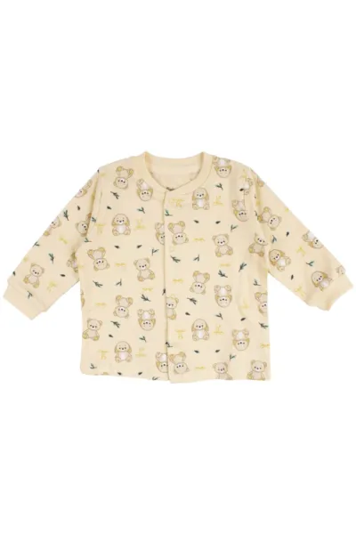 Unisex Sarı Ayıcık Tavşan Baskılı Çıtçıtlı Pijama Takımı