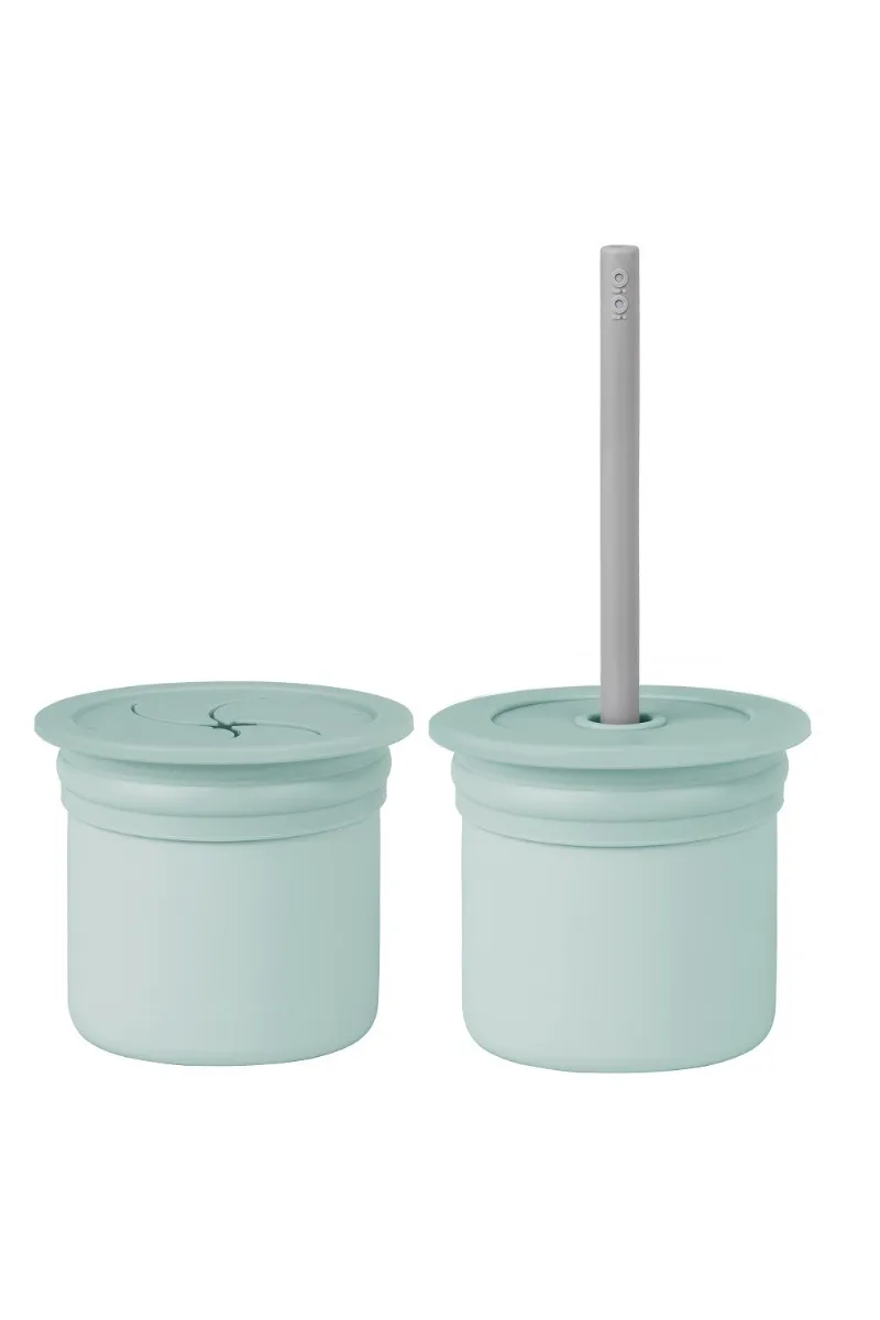 OiOi Ham+Hüp Pipetli Silikon Bardak Seti River Green / Powder Grey