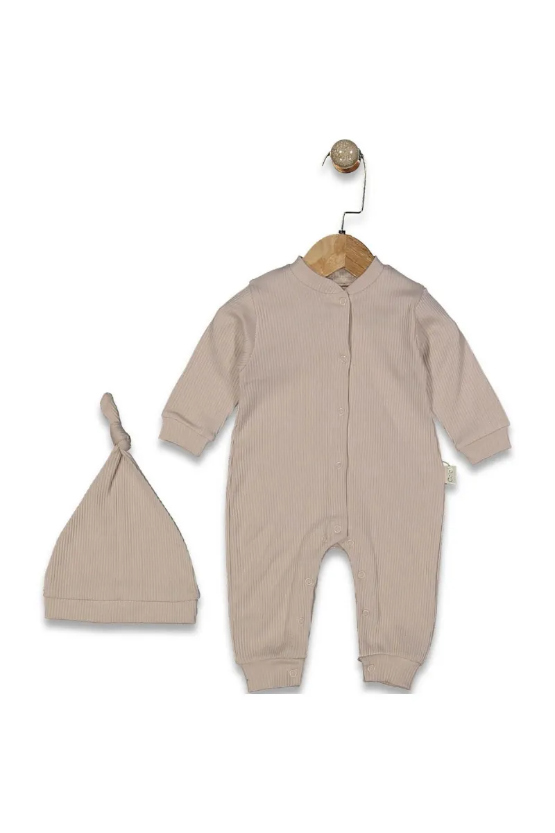 Unisex Bej Fitilli Düğümlü Bereli Çıtçıtlı Tulum