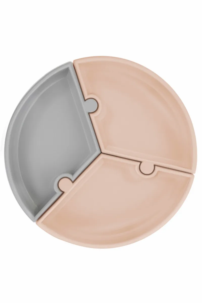 OiOi Puzzle Vakum Tabanlı Silikon Tabak Bubble Beige / Powder Grey