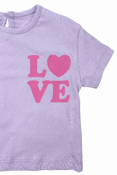 Kız Bebek Lila Pembe Love Baskılı Şortlu 2'li Takım