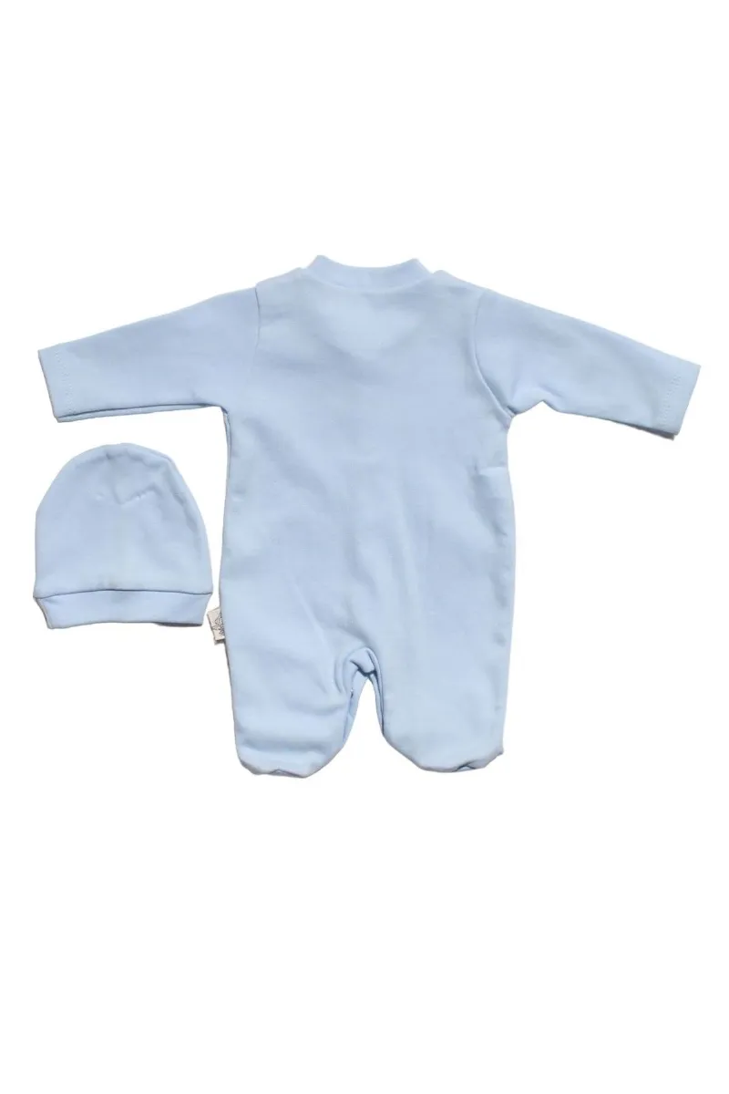 Erkek Bebek Prematüre Açık Mavi Dino Nakışlı Tulum