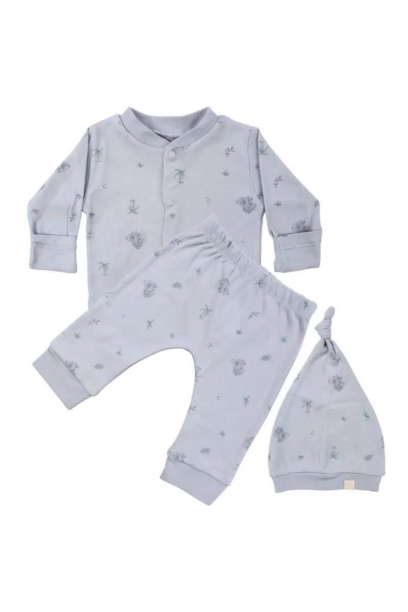 Unisex Gri Koala Desenli Organik Üçlü Pijama Takımı