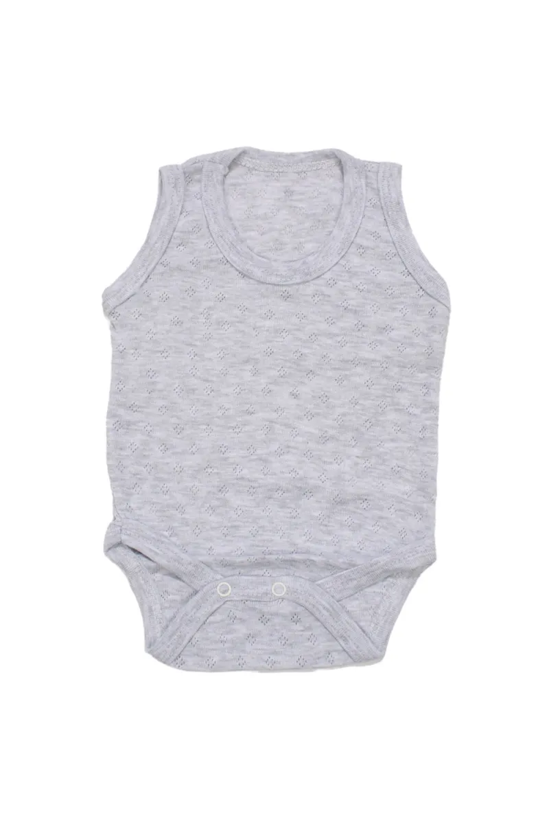 Unisex Gri Jakarlı Askılı Çıt Çıtlı Body Zıbın