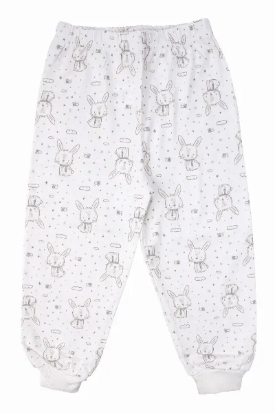 Kız Çocuk Ekru Tavşan Desenli Çıtçıtlı Pijama Takımı