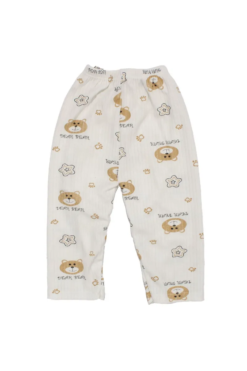 Erkek Çocuk Beyaz Kahve Yıldızlı Ayılı Desenli 2'li Pijama Takımı