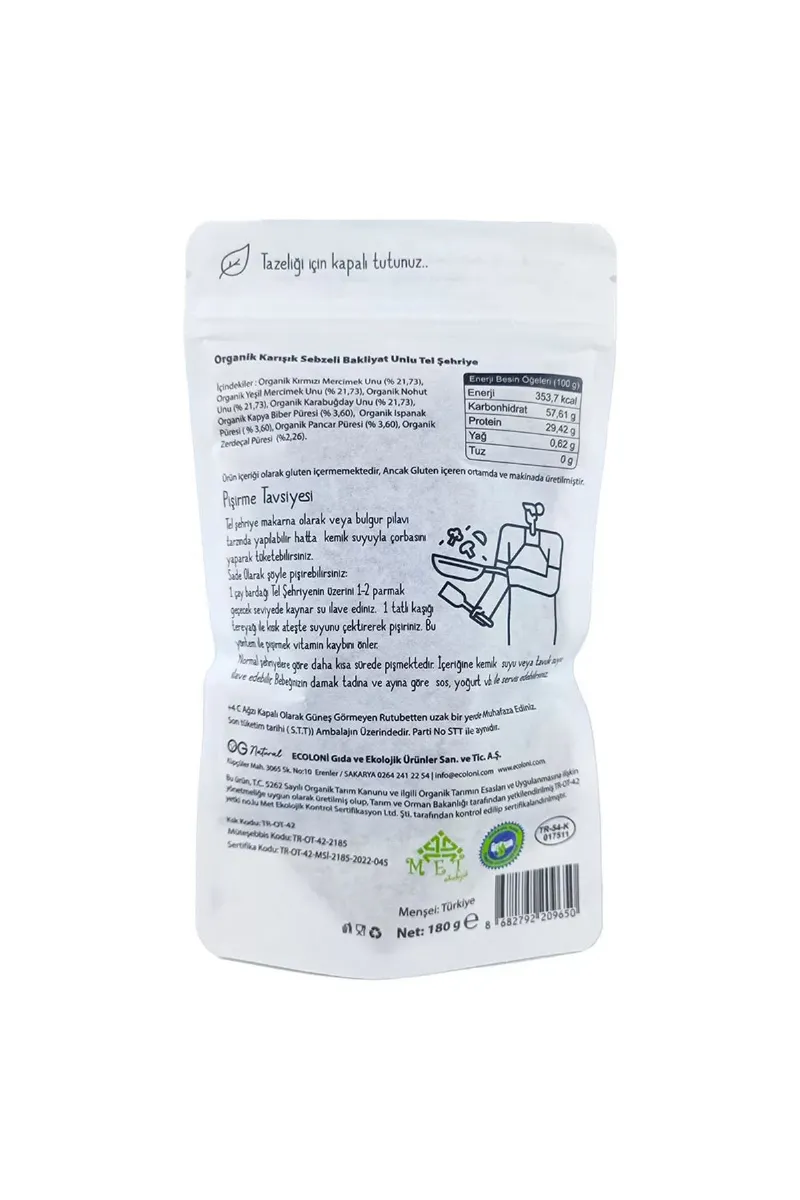 OG Natural Organik Karışık Sebzeli Bakliyat Unlu Tel Şehriye 180 Gr