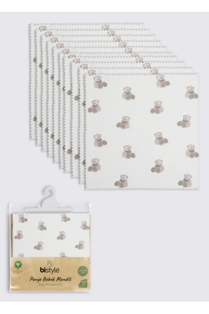 Bistyle Bear 20x20 10'Lu Penye Mendil 90162 Ekru