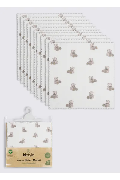 Bistyle Bear 20x20 10'Lu Penye Mendil 90162 Ekru