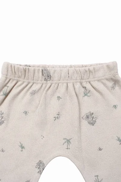 Unisex Bej Koala Desenli Organik Üçlü Pijama Takımı