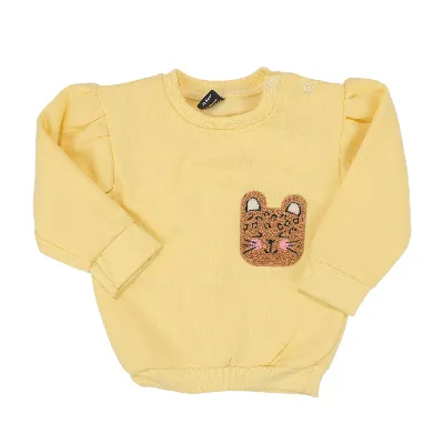 Kız Bebek Sarı Kahve Kedi Nakışlı Leopar Desenli 3 İp 2'li Takım