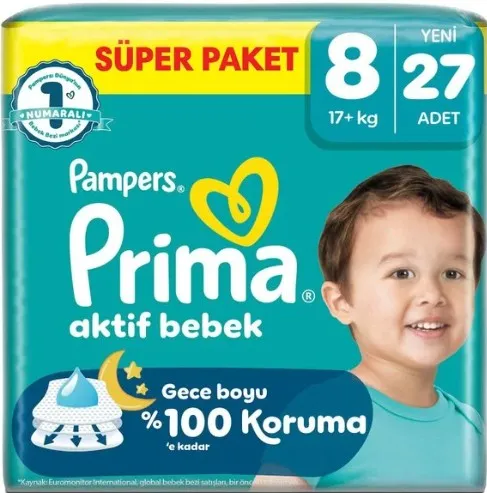 Prima Aktif Bebek Süper Paket Bebek Bezi 8 Beden 27 Adet