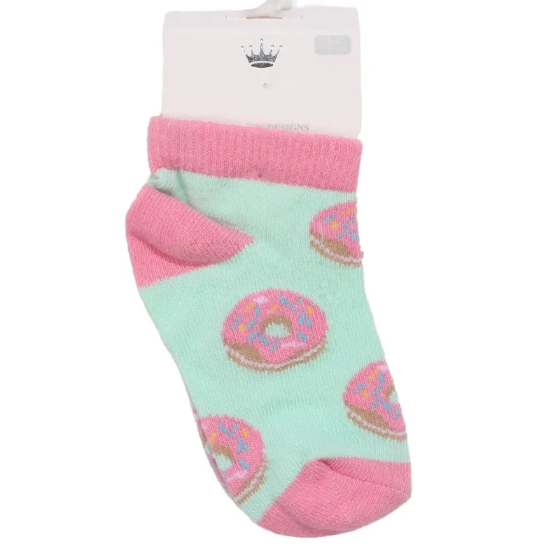 Kız Bebek Pembe Turkuvaz Donut Desenli Kısa Çorap 3-4 Yaş