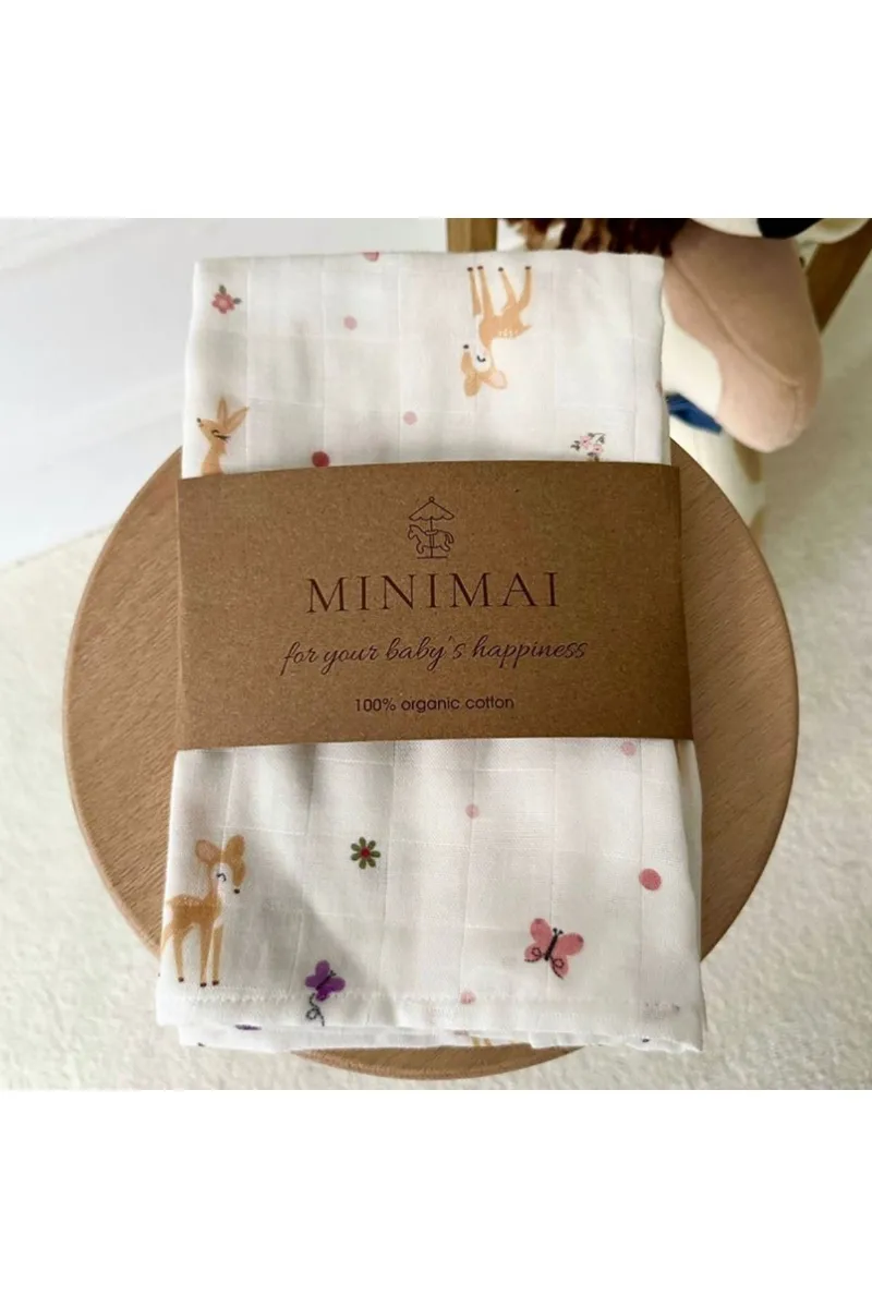Unisex Beyaz Sarı Ceylan Desenli Puanlı Müslin Battaniye