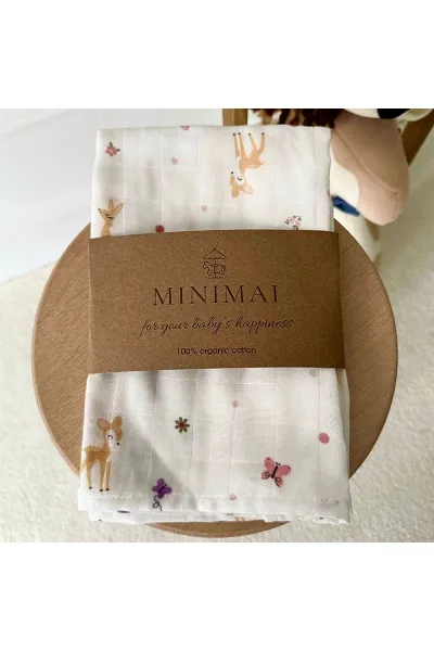 Unisex Beyaz Sarı Ceylan Desenli Puanlı Müslin Battaniye