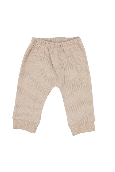 Unisex Bej Fitilli Düğümlü Bereli Little me Kendinden Eldivenli 3'lü Takım
