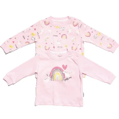 Kız Bebek Pudra Güneş Gökkuşağı Baskılı 2'li Body Set