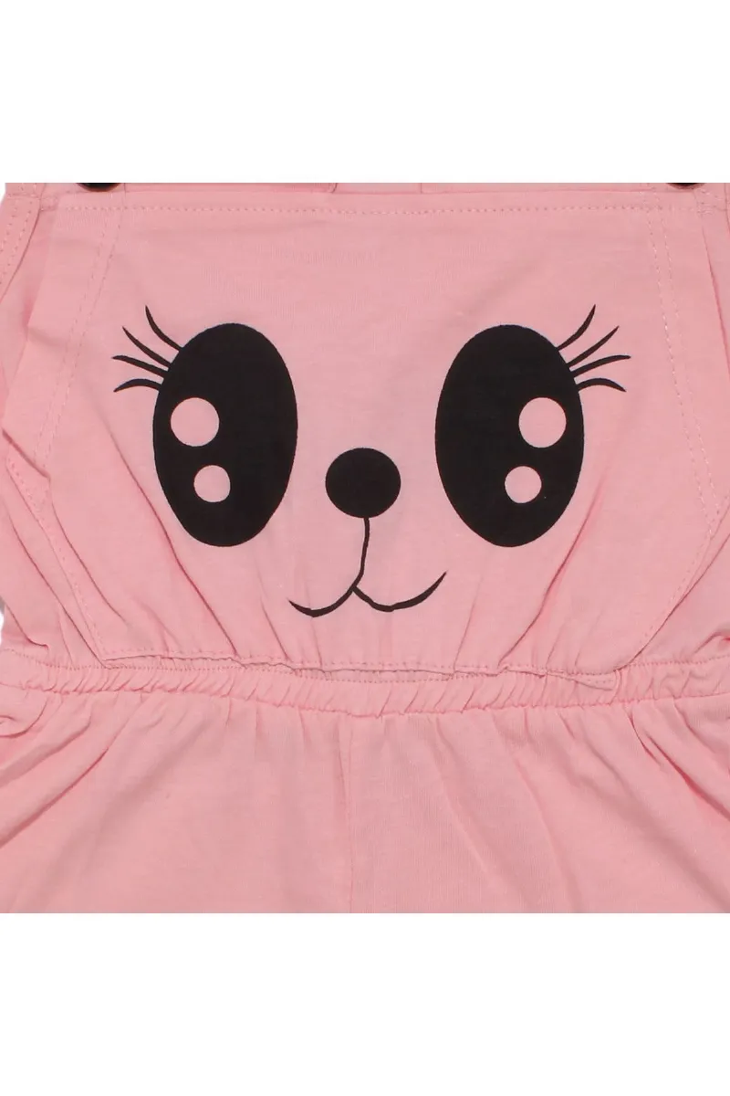 Pembe Siyah Kedi Gözü Baskılı Belden Lastikli Askılı Kız Çocuk Tulum