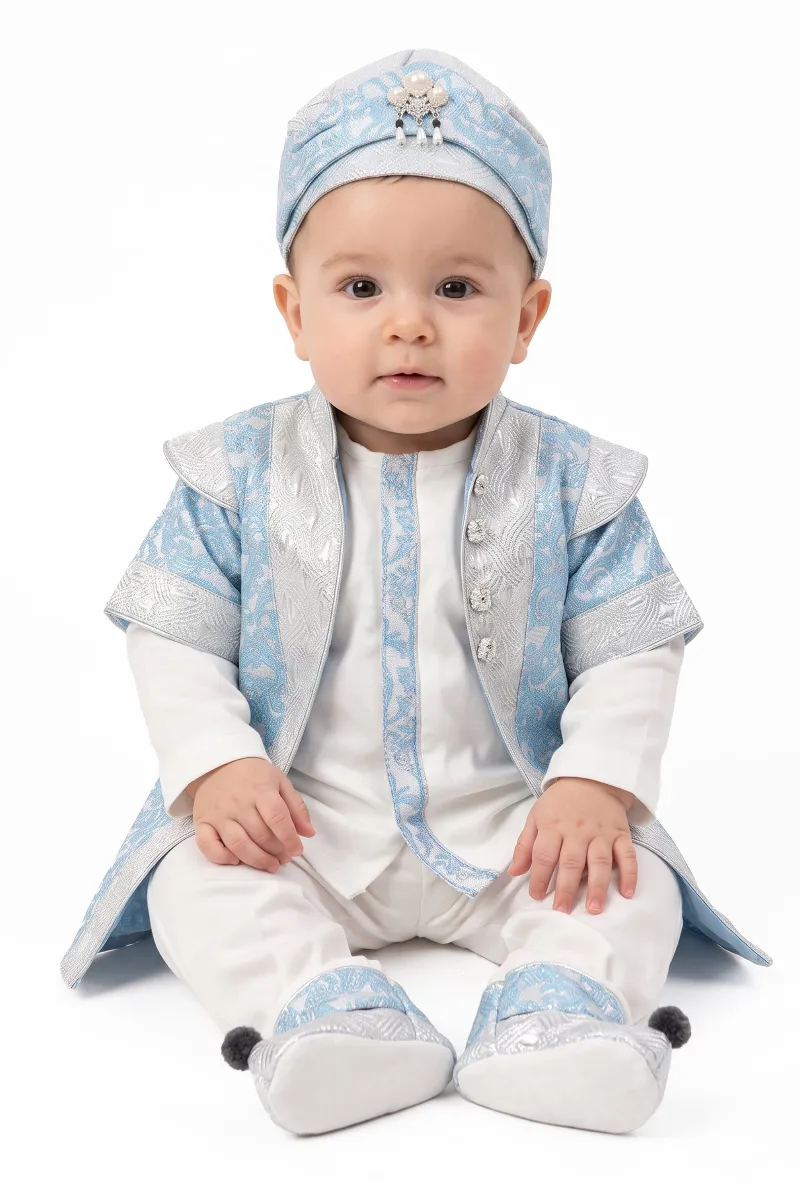 Sultan Mavi Gümüş İşlemeli Bebek Mevlüt Takımı