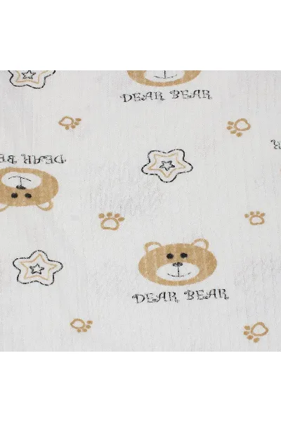 Erkek Çocuk Beyaz Kahve Yıldızlı Ayılı Desenli 2'li Pijama Takımı