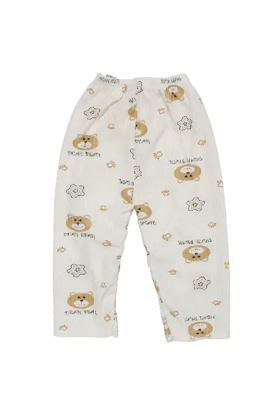 Erkek Çocuk Beyaz Kahve Yıldızlı Ayılı Desenli 2'li Pijama Takımı
