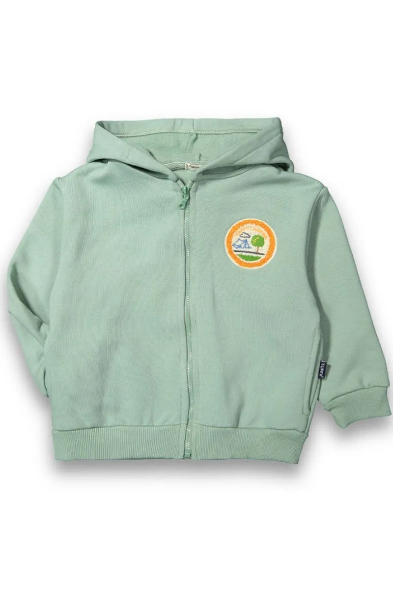 Erkek Cocuk Yeşil Happy Camper Yazılı 3 İp Kapüşonlu