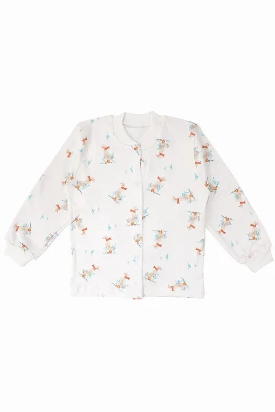 Unisex Ekru Ördek Desenli Çıtçıtlı Pijama Takımı