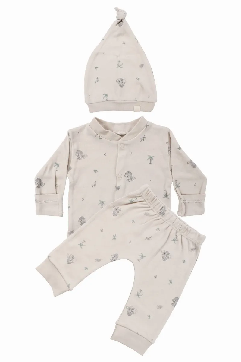 Unisex Bej Koala Desenli Organik Üçlü Pijama Takımı