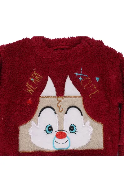 Unisex Bordo Tilkili Welsoft 2'li Peluş Takım
