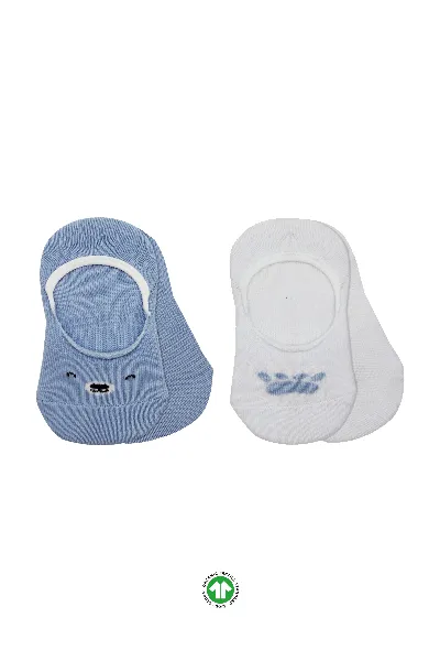 Bistyle 2'Li Babet Cute Face Penye Çorap 30103 Mavi-Beyaz